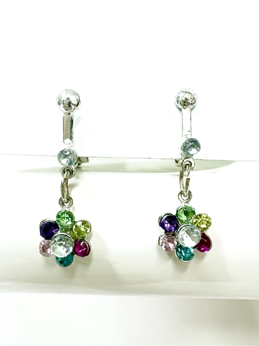 Multicolor Crystal Flower Drop Clip-On Earrings - Women Jewelry